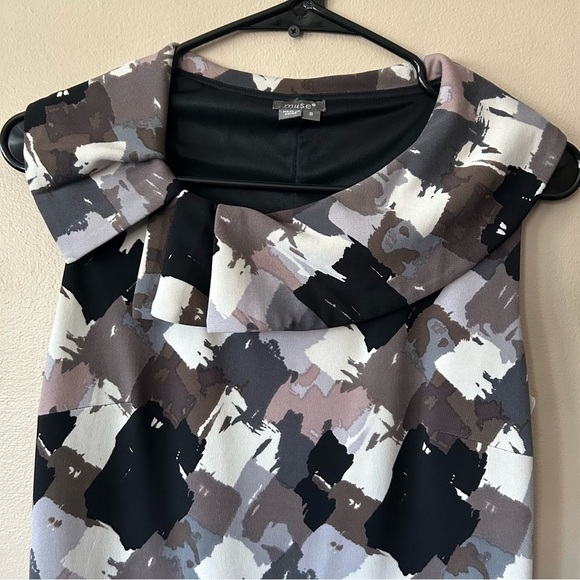 Muse Sleeveless Black & Grey Abstract Sheath Dress Size 8 - Picture 9 of 11